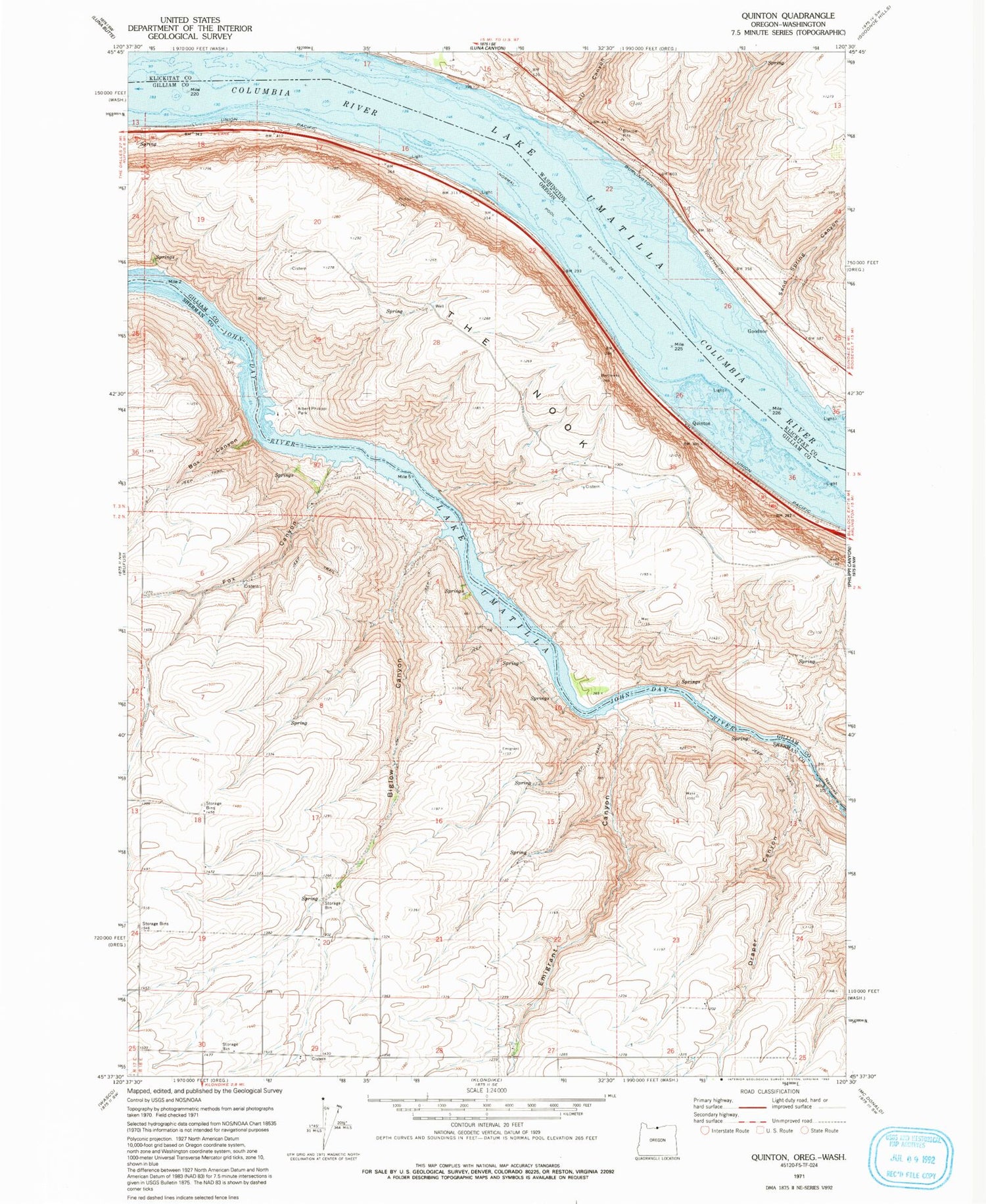 Classic USGS Quinton Oregon 7.5'x7.5' Topo Map Image
