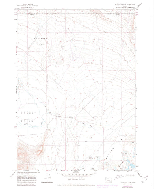 Classic USGS Rabbit Hills NE Oregon 7.5'x7.5' Topo Map Image