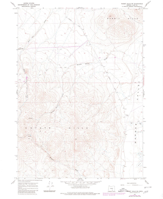 Classic USGS Rabbit Hills SW Oregon 7.5'x7.5' Topo Map Image