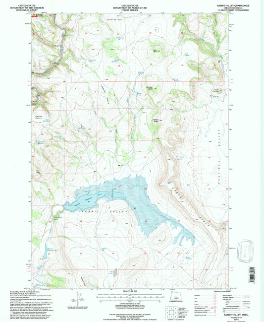 Classic USGS Rabbit Valley Oregon 7.5'x7.5' Topo Map Image