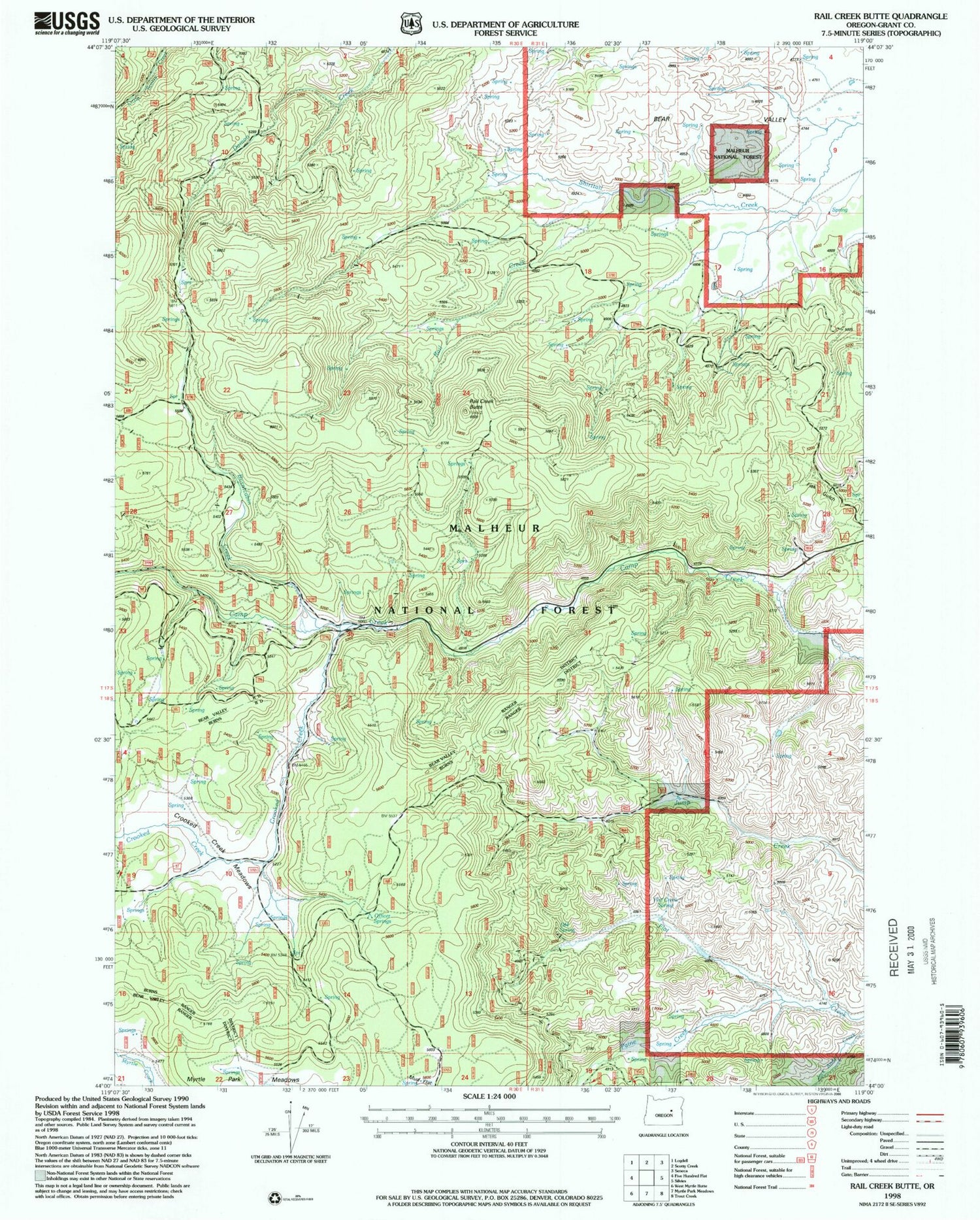 Classic USGS Rail Creek Butte Oregon 7.5'x7.5' Topo Map Image