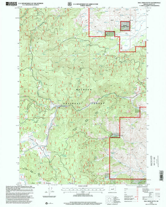 Classic USGS Rail Creek Butte Oregon 7.5'x7.5' Topo Map Image