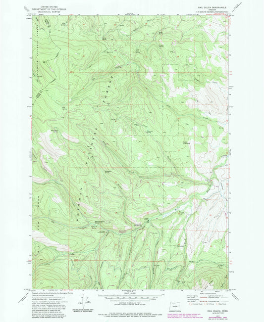 Classic USGS Rail Gulch Oregon 7.5'x7.5' Topo Map Image