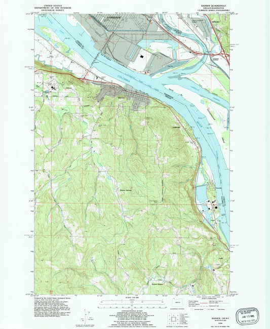 Classic USGS Rainier Oregon 7.5'x7.5' Topo Map Image