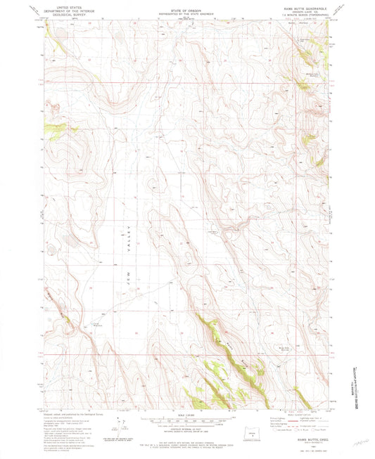 Classic USGS Rams Butte Oregon 7.5'x7.5' Topo Map Image