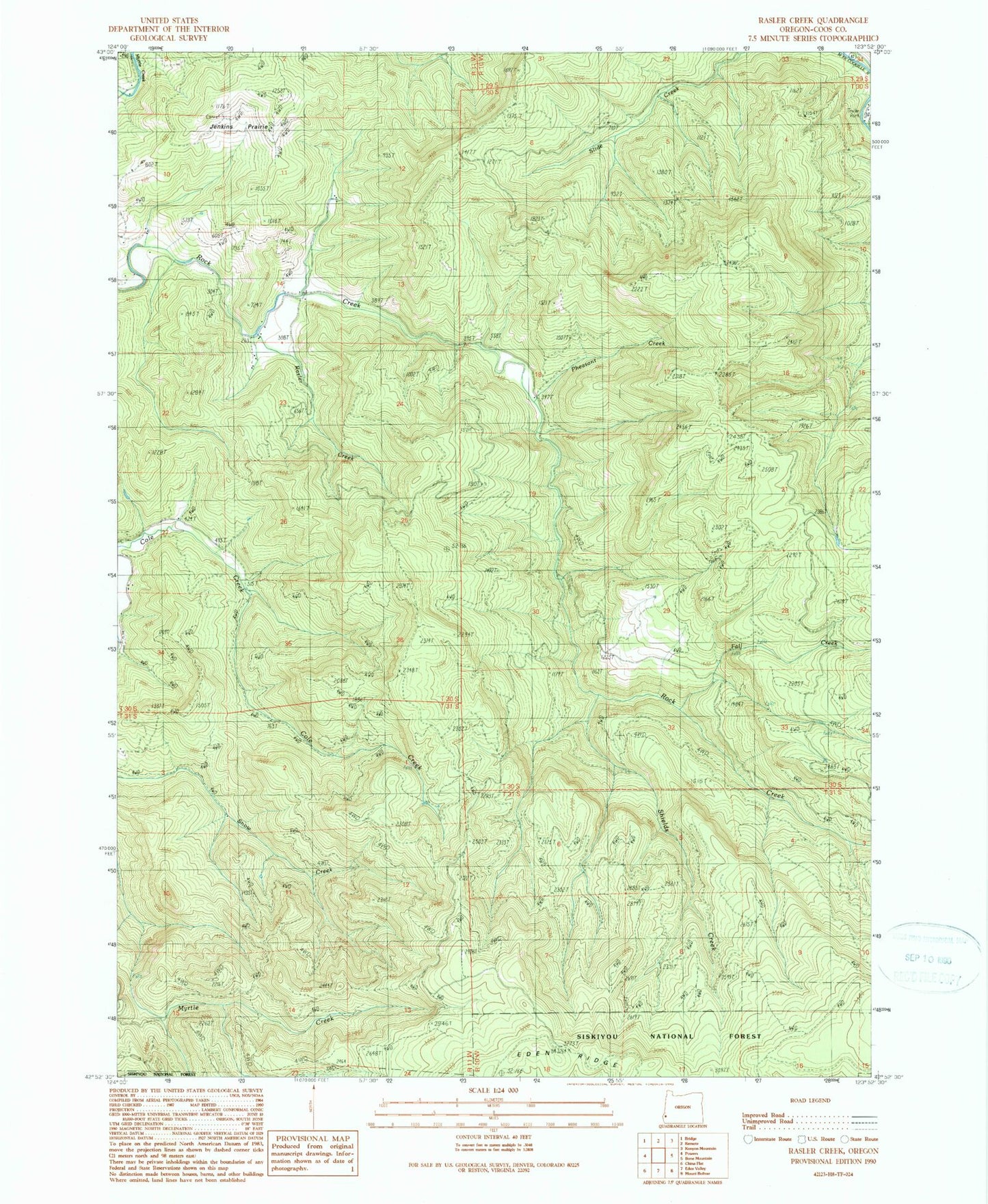 Classic USGS Rasler Creek Oregon 7.5'x7.5' Topo Map Image