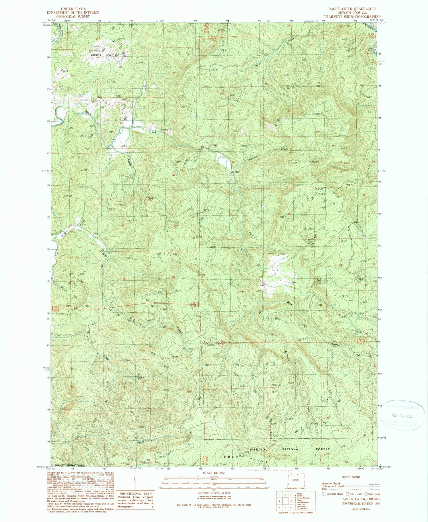 Classic USGS Rasler Creek Oregon 7.5'x7.5' Topo Map Image