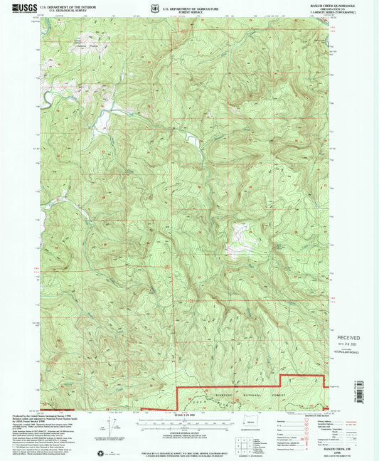 Classic USGS Rasler Creek Oregon 7.5'x7.5' Topo Map Image