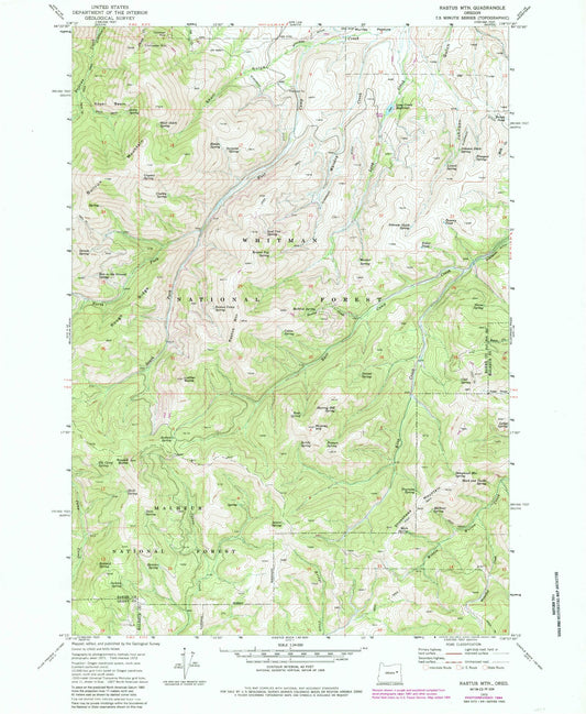 Classic USGS Rastus Mountain Oregon 7.5'x7.5' Topo Map Image