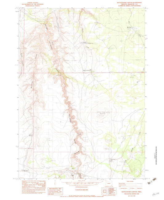 Classic USGS Rattlesnake Canyon Oregon 7.5'x7.5' Topo Map Image