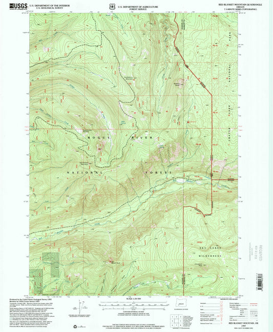 Classic USGS Red Blanket Mountain Oregon 7.5'x7.5' Topo Map Image
