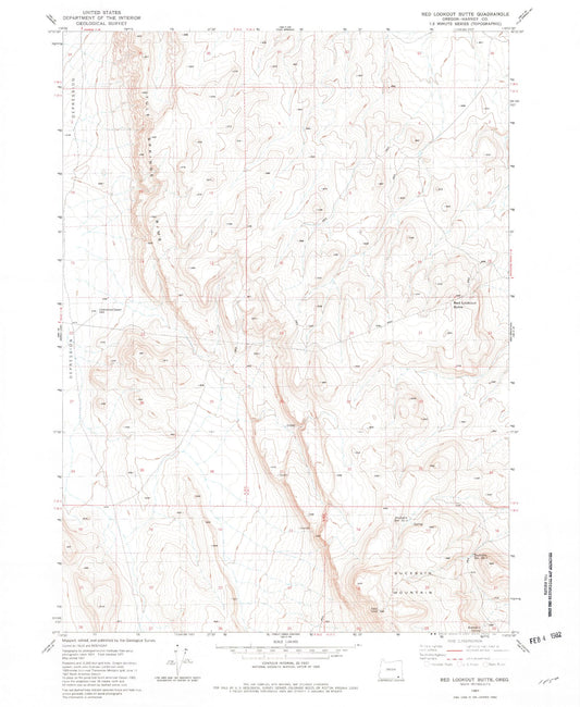 Classic USGS Red Lookout Butte Oregon 7.5'x7.5' Topo Map Image