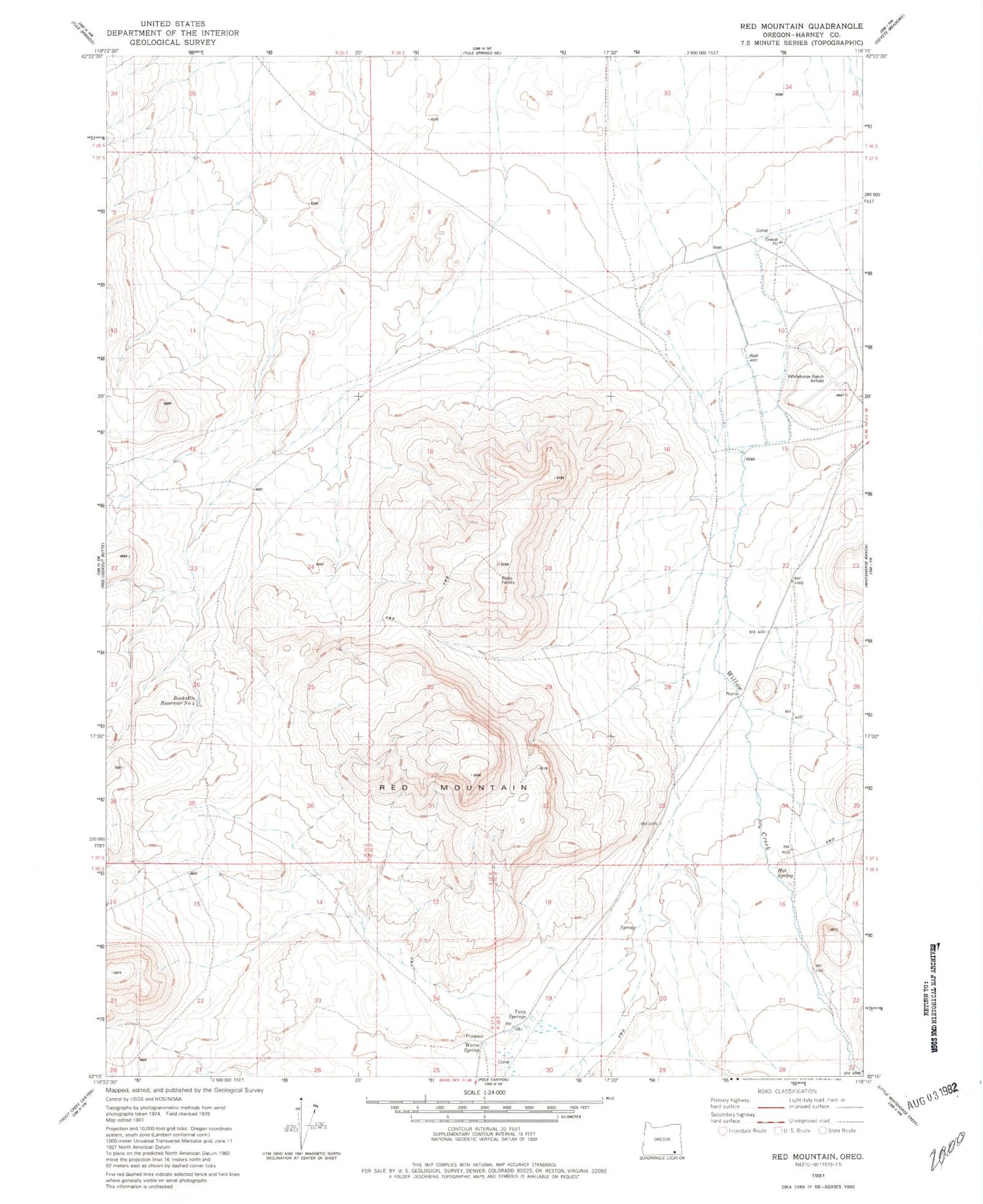Classic USGS Red Mountain Oregon 7.5'x7.5' Topo Map Image