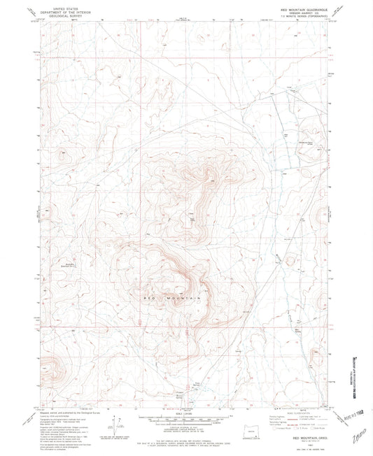 Classic USGS Red Mountain Oregon 7.5'x7.5' Topo Map Image