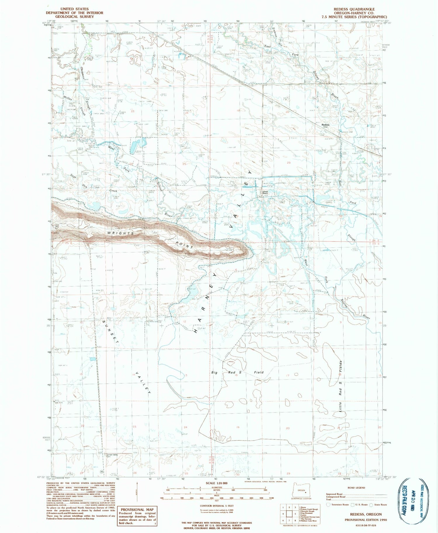 Classic USGS Redess Oregon 7.5'x7.5' Topo Map Image
