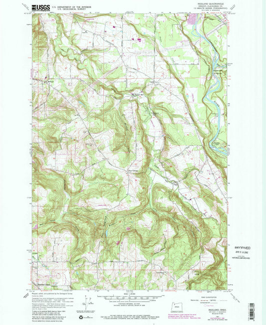 Classic USGS Redland Oregon 7.5'x7.5' Topo Map Image
