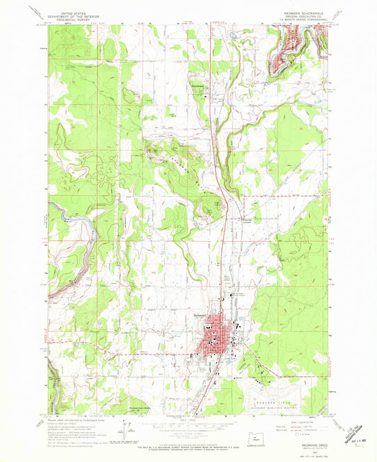 Classic USGS Redmond Oregon 7.5'x7.5' Topo Map Image