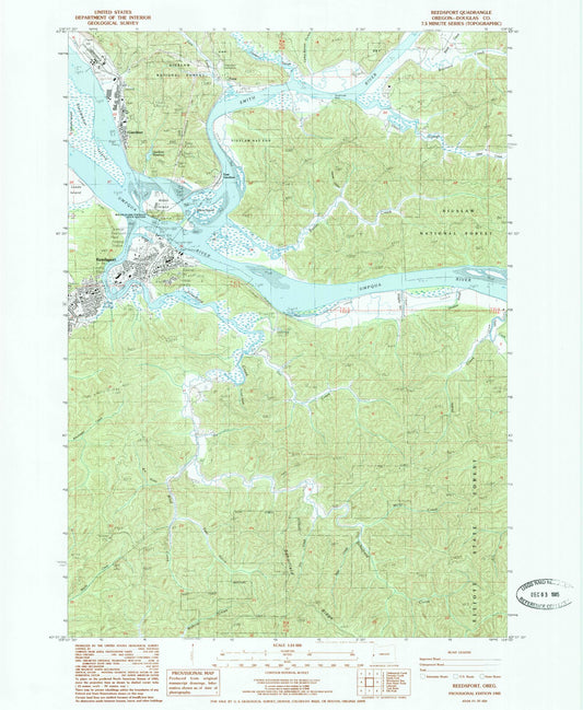 Classic USGS Reedsport Oregon 7.5'x7.5' Topo Map Image