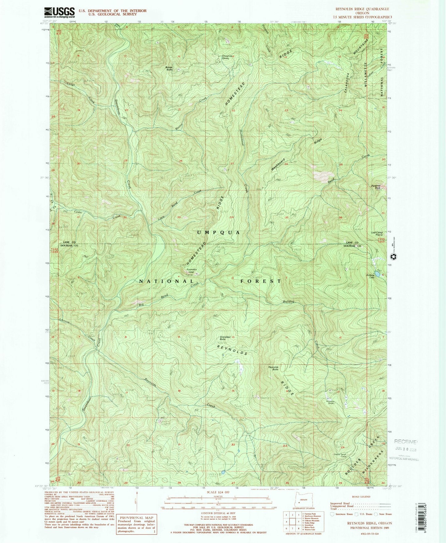 Classic USGS Reynolds Ridge Oregon 7.5'x7.5' Topo Map Image