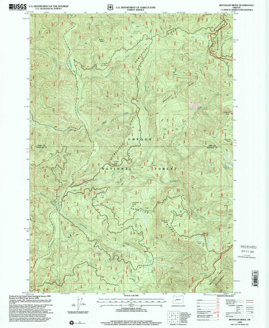 Classic USGS Reynolds Ridge Oregon 7.5'x7.5' Topo Map Image