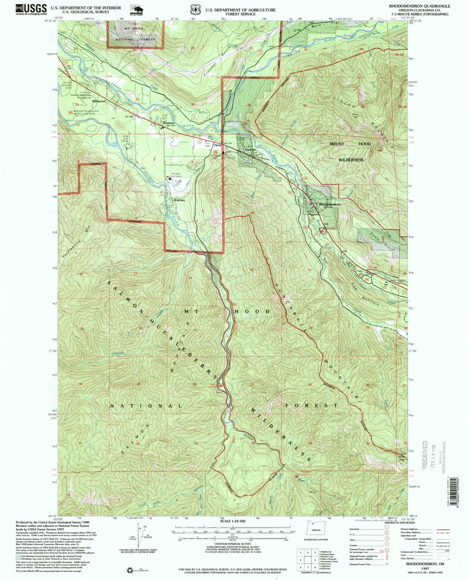 Classic USGS Rhododendron Oregon 7.5'x7.5' Topo Map Image