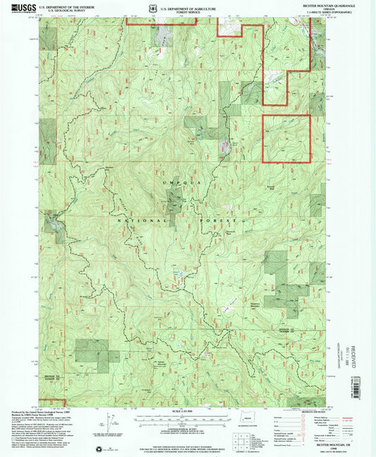Classic USGS Richter Mountain Oregon 7.5'x7.5' Topo Map Image