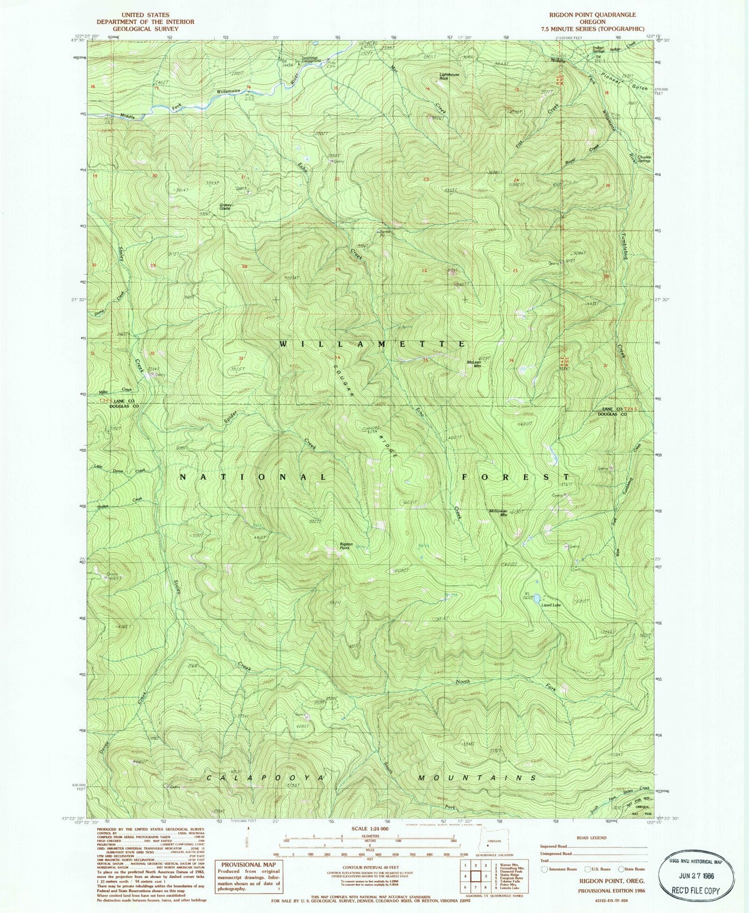 Classic USGS Rigdon Point Oregon 7.5'x7.5' Topo Map Image