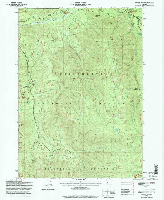 Classic USGS Rigdon Point Oregon 7.5'x7.5' Topo Map Image