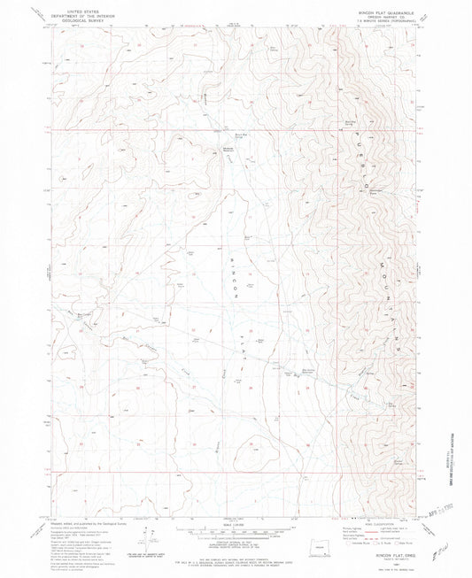 Classic USGS Rincon Flat Oregon 7.5'x7.5' Topo Map Image