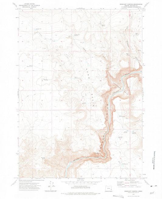 Classic USGS Rinehart Canyon Oregon 7.5'x7.5' Topo Map Image