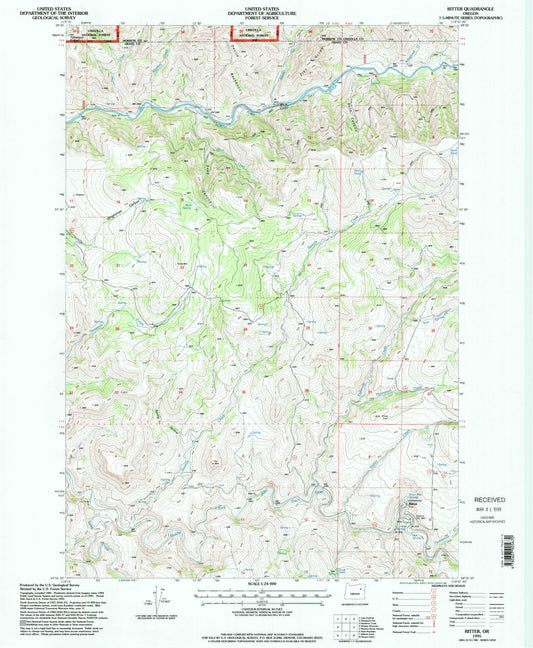 Classic USGS Ritter Oregon 7.5'x7.5' Topo Map Image