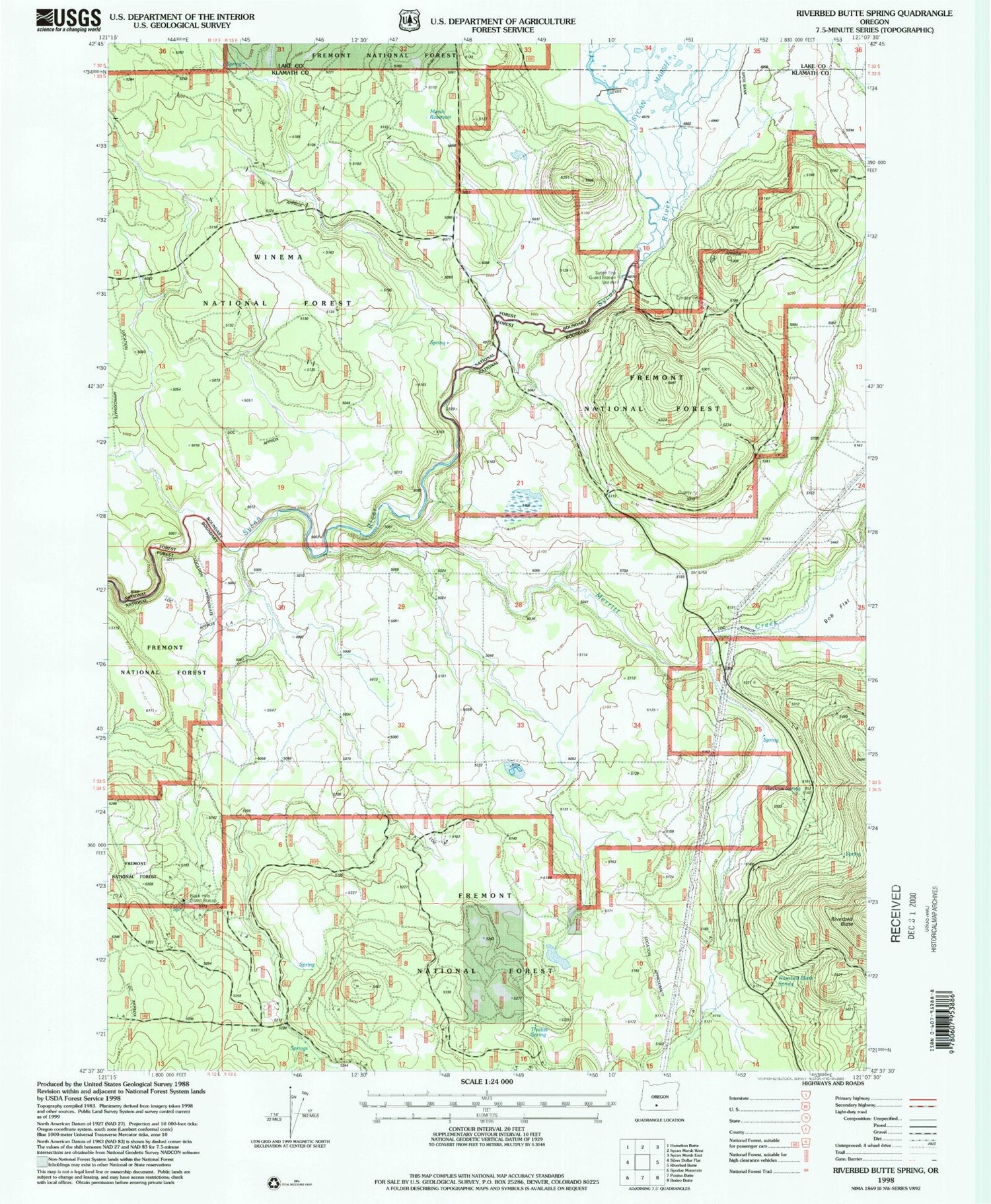 Classic USGS Riverbed Butte Spring Oregon 7.5'x7.5' Topo Map Image
