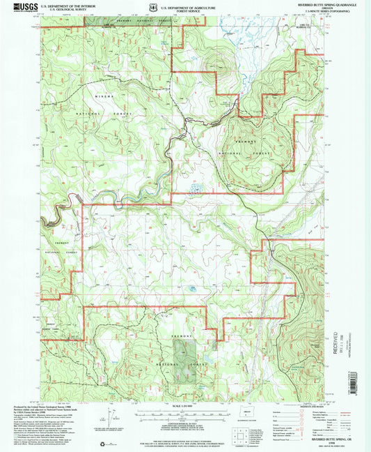 Classic USGS Riverbed Butte Spring Oregon 7.5'x7.5' Topo Map Image