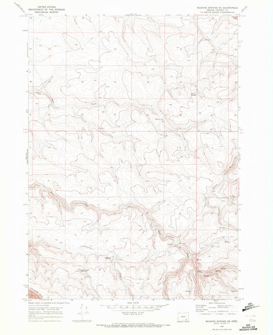 Classic USGS Roaring Springs SE Oregon 7.5'x7.5' Topo Map Image