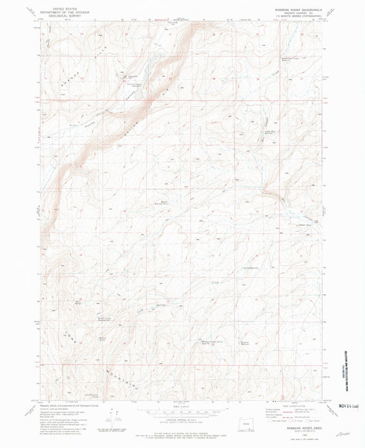 Classic USGS Robbers Roost Oregon 7.5'x7.5' Topo Map Image