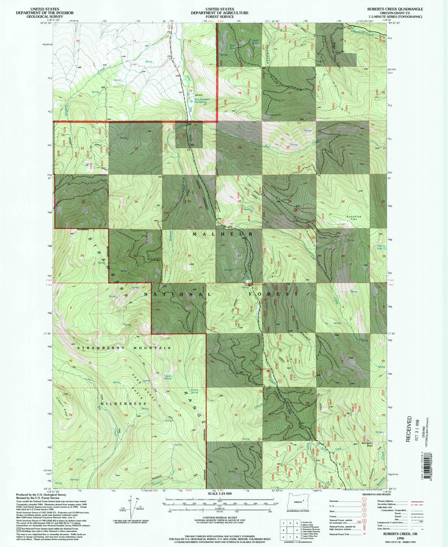 Classic USGS Roberts Creek Oregon 7.5'x7.5' Topo Map Image