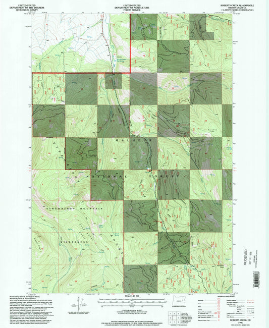 Classic USGS Roberts Creek Oregon 7.5'x7.5' Topo Map Image