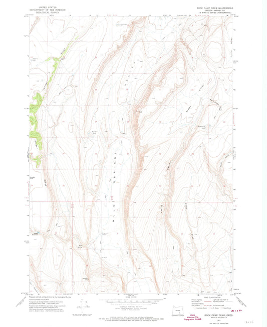Classic USGS Rock Camp Draw Oregon 7.5'x7.5' Topo Map Image