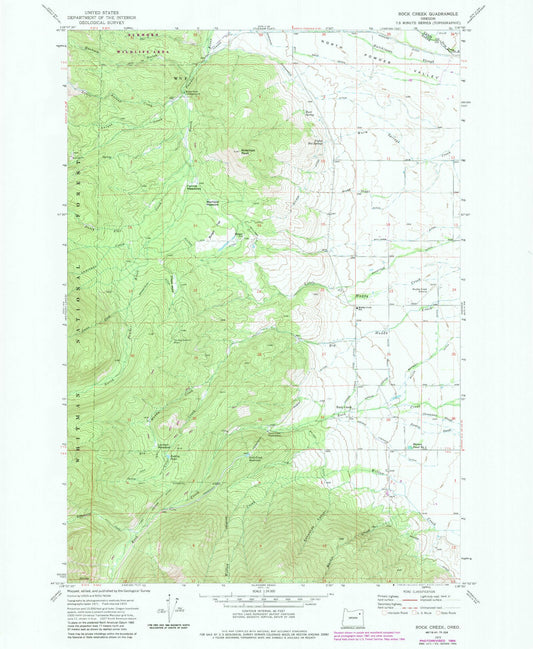 Classic USGS Rock Creek Oregon 7.5'x7.5' Topo Map Image