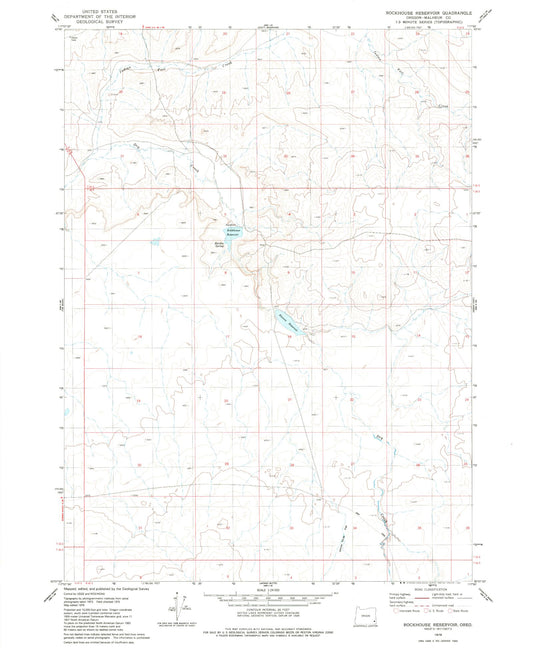 Classic USGS Rockhouse Reservoir Oregon 7.5'x7.5' Topo Map Image
