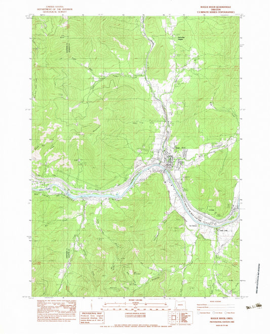 Classic USGS Rogue River Oregon 7.5'x7.5' Topo Map Image