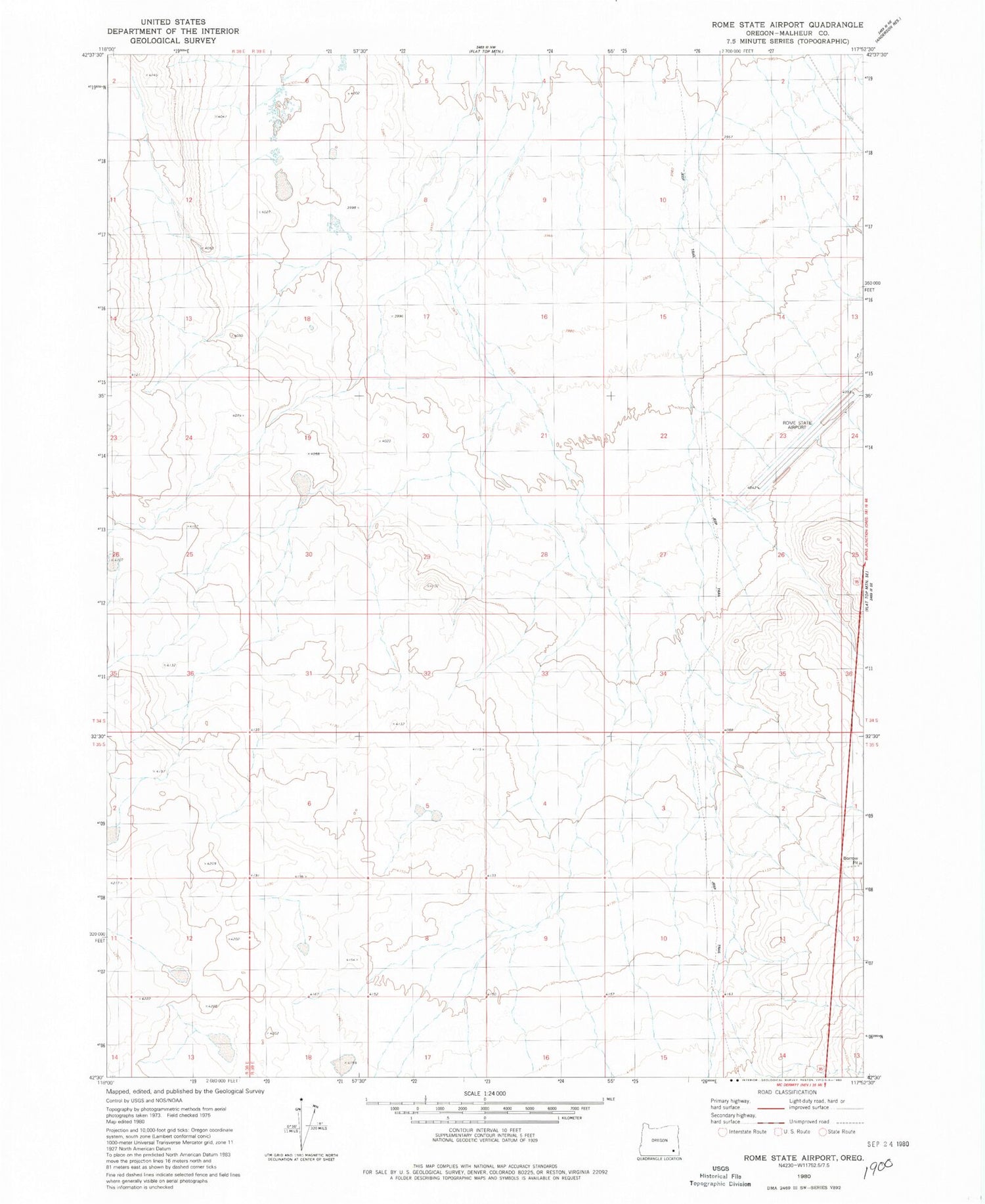 Classic USGS Rome State Airport Oregon 7.5'x7.5' Topo Map Image