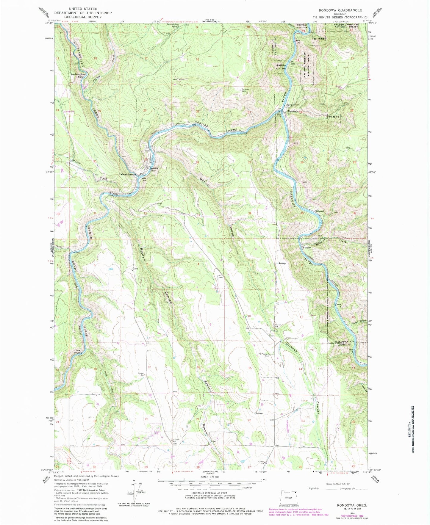 Classic USGS Rondowa Oregon 7.5'x7.5' Topo Map Image