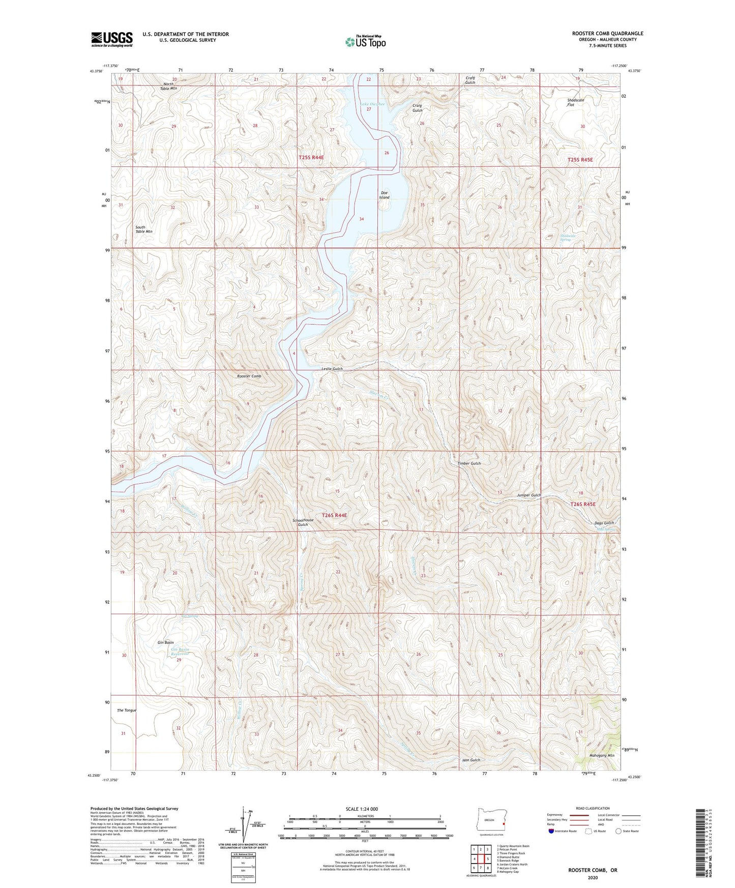 Rooster Comb Oregon US Topo Map Image