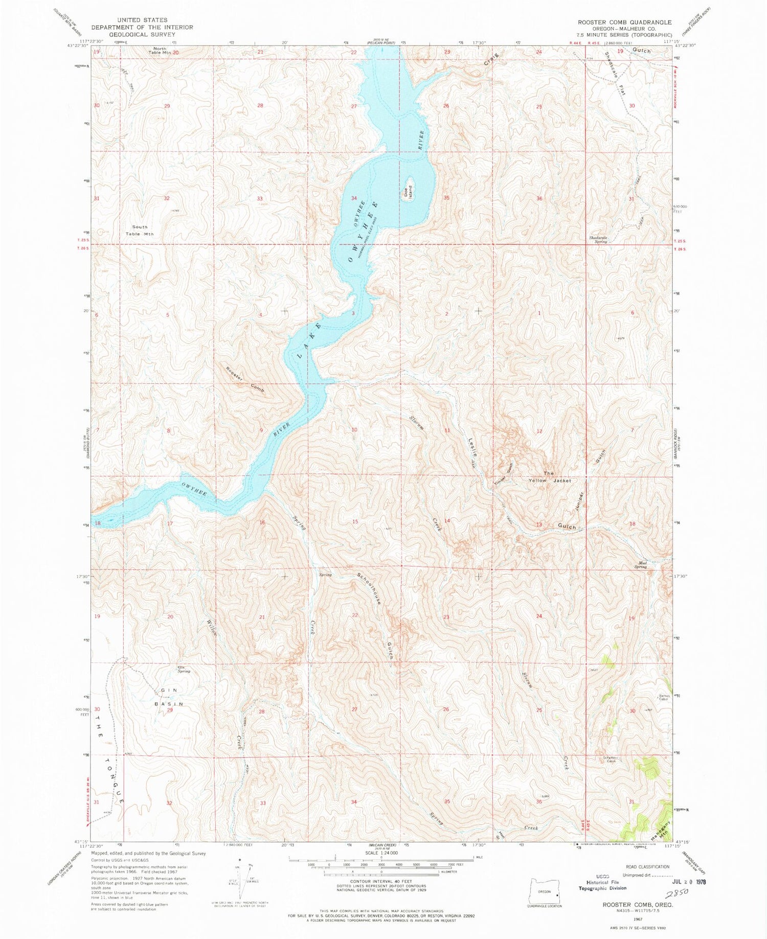 Classic USGS Rooster Comb Oregon 7.5'x7.5' Topo Map Image