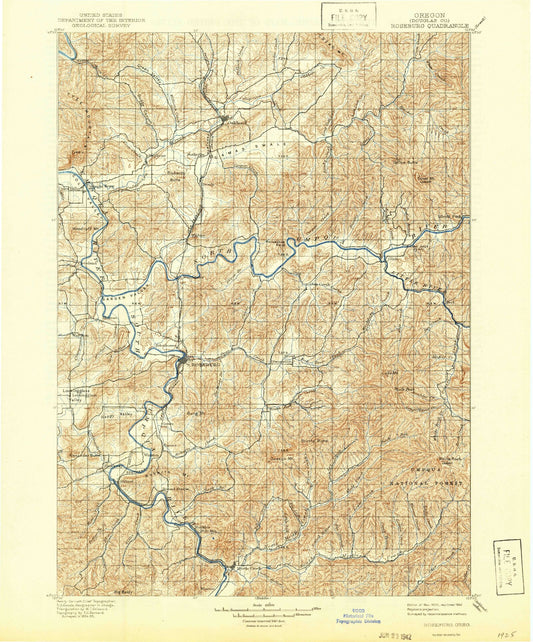 Historic 1900 Roseburg Oregon 30'x30' Topo Map Image
