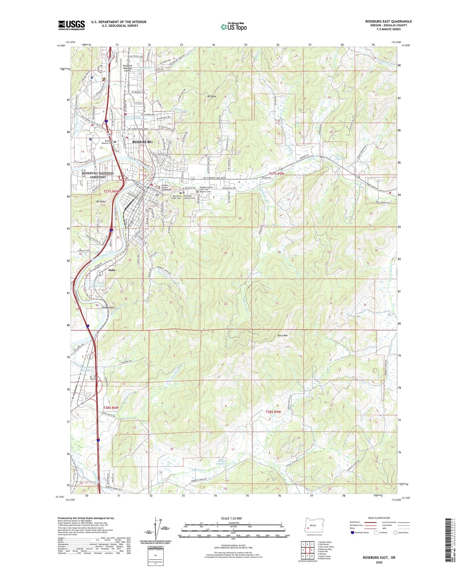 Roseburg East Oregon US Topo Map Image