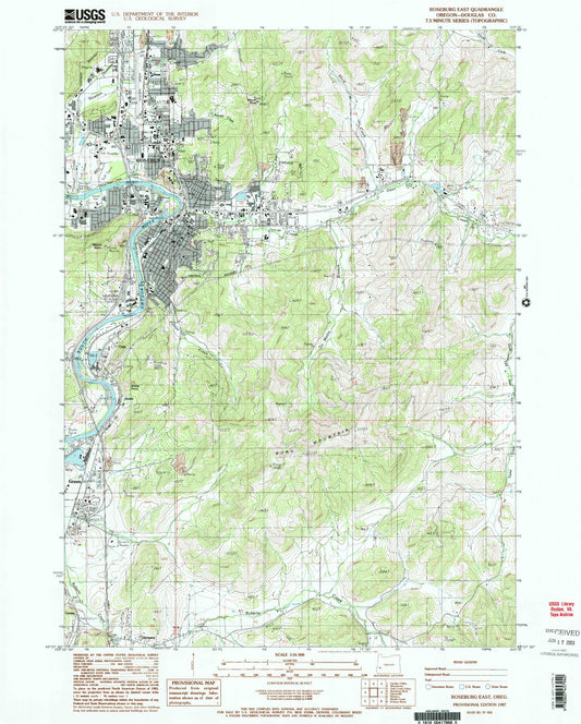 Classic USGS Roseburg East Oregon 7.5'x7.5' Topo Map Image