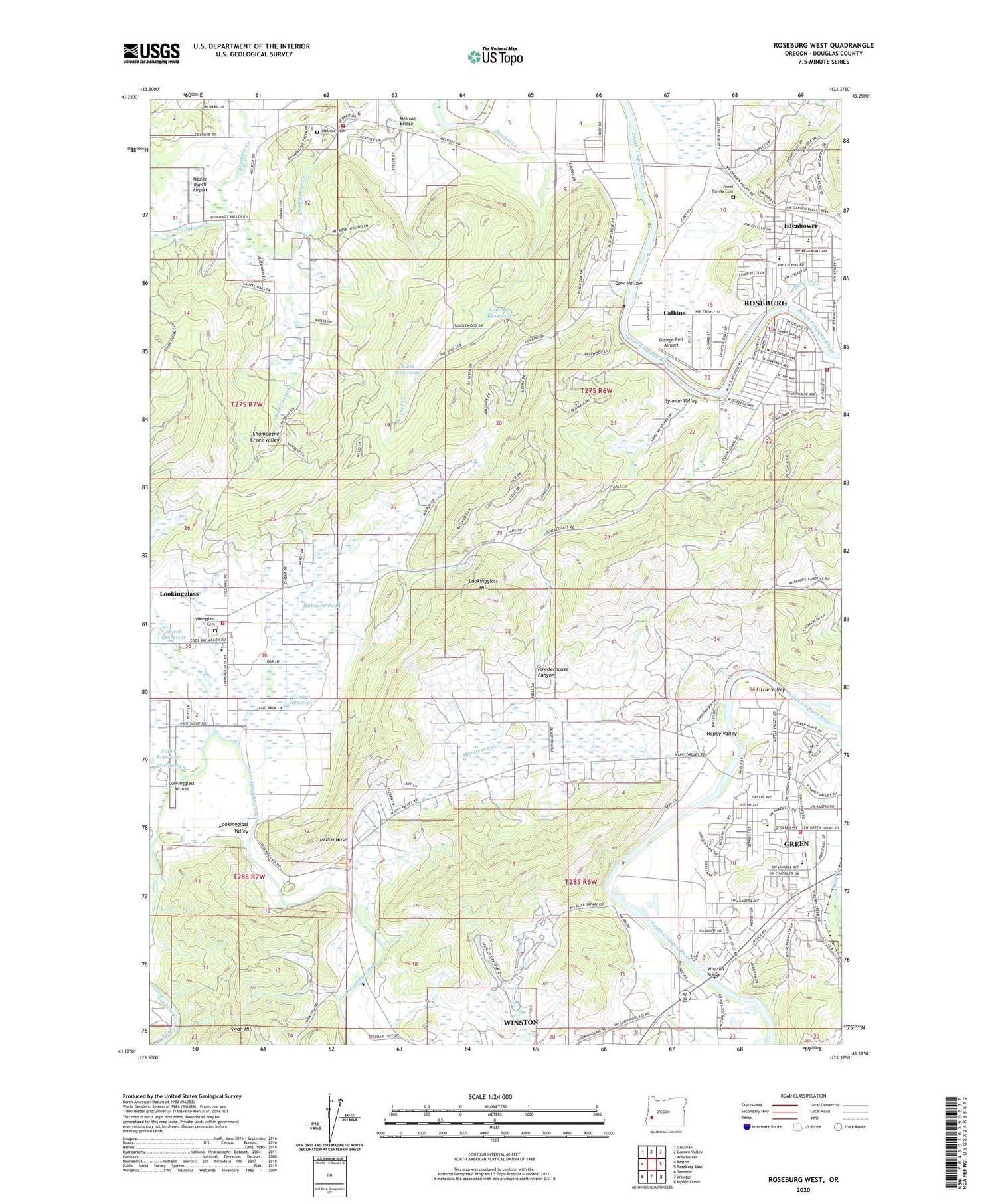 Roseburg West Oregon US Topo Map Image