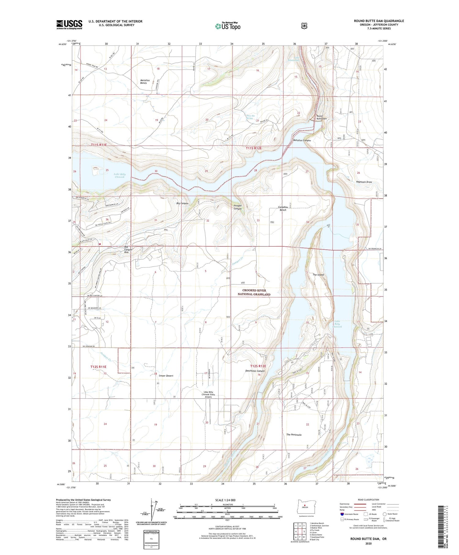 Round Butte Dam Oregon US Topo Map Image